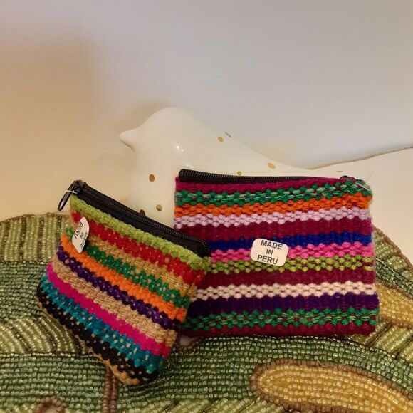 PERU, Homemade Coin Purses, set of 2 Aztec Southwestern Design - Picture 1 of 8